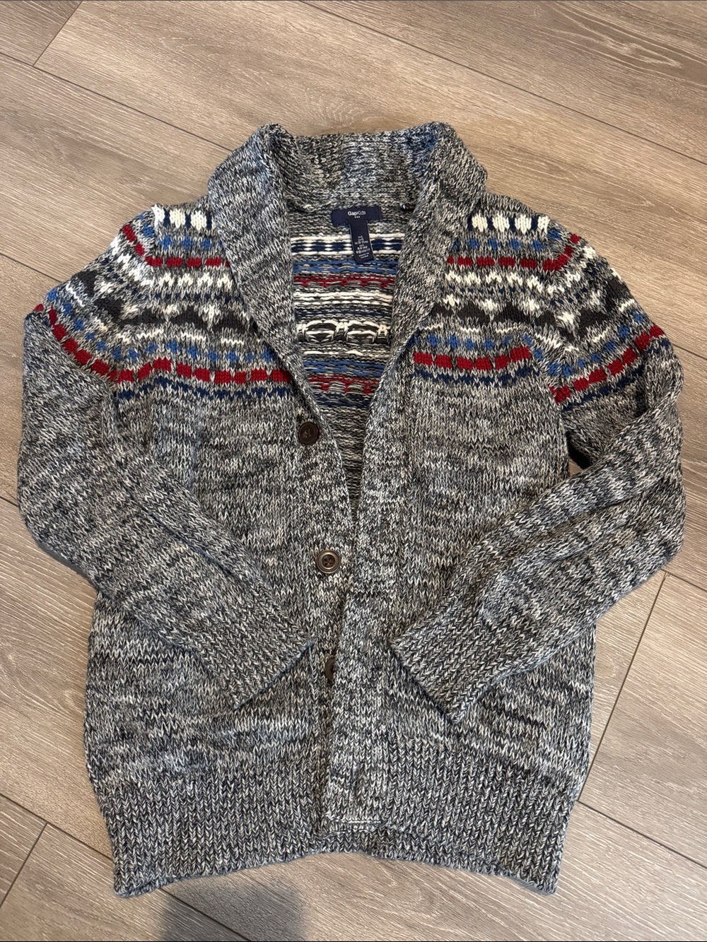 GAP cute red- white and blue  Collar Fair Isle Cardigan with Red & Blue Accents